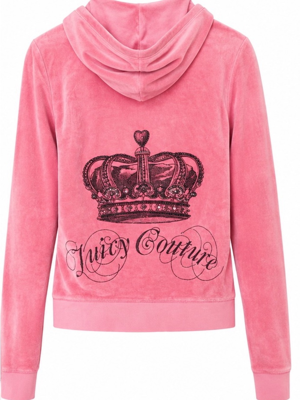 Juicy Couture Pink Velour Crown Rhinestone Zip Hoodie Y2K Size M